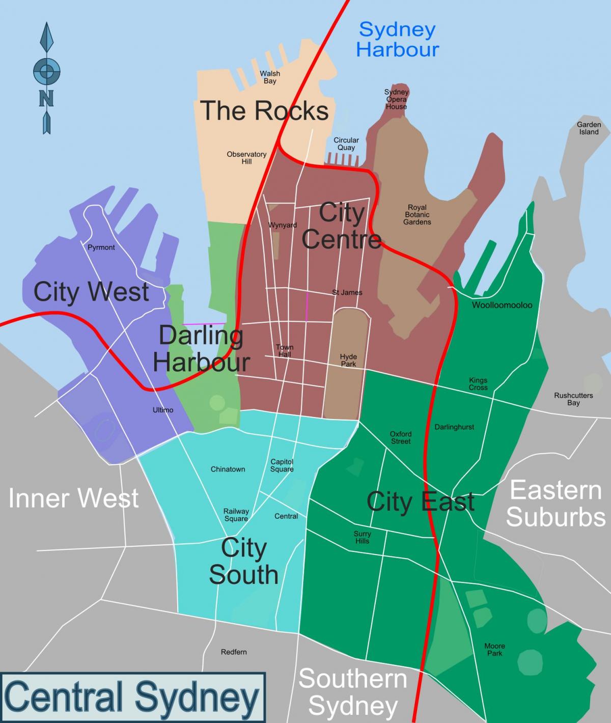 la carte de sydney, en quartiers