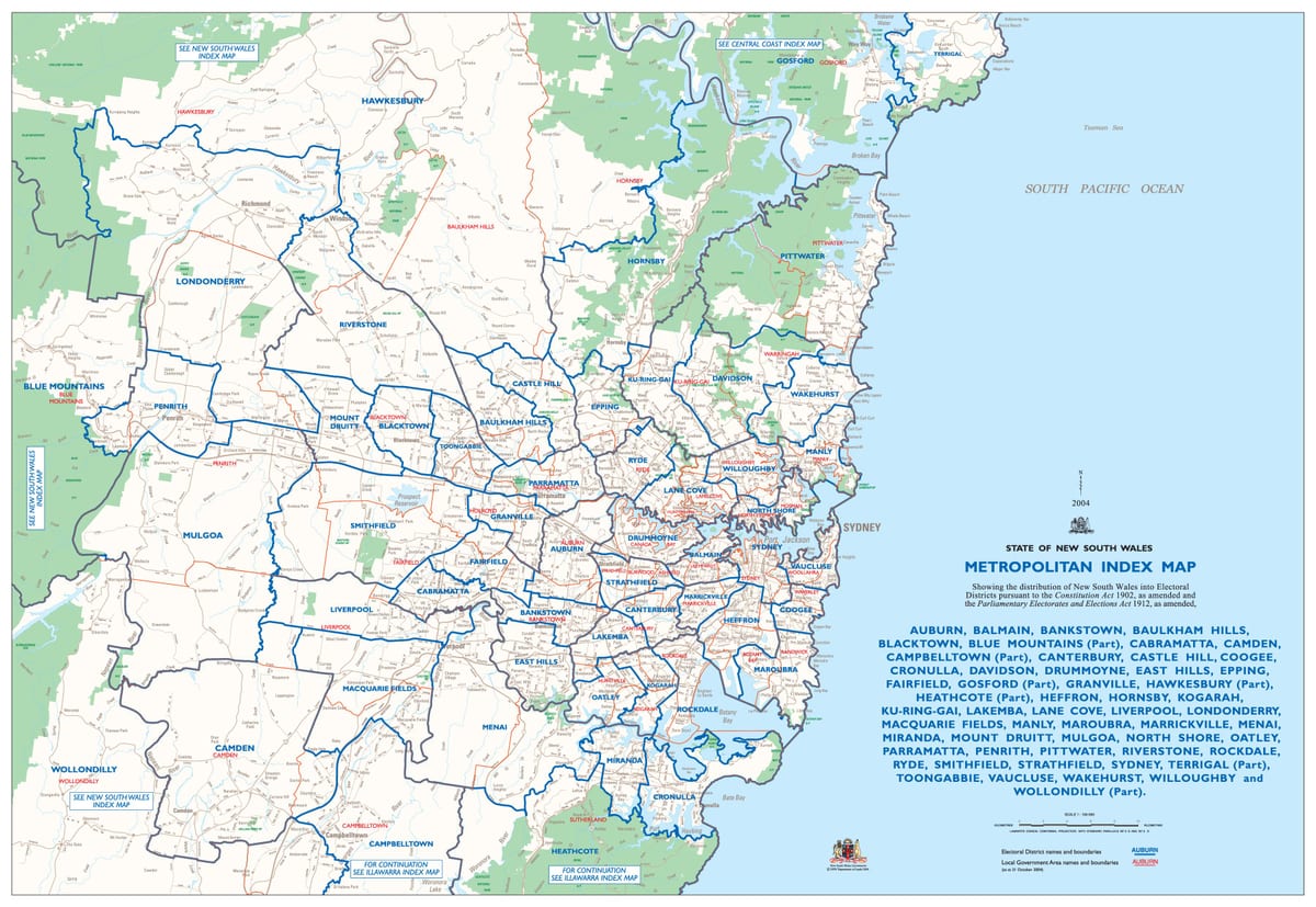 carte de la région métropolitaine de sydney