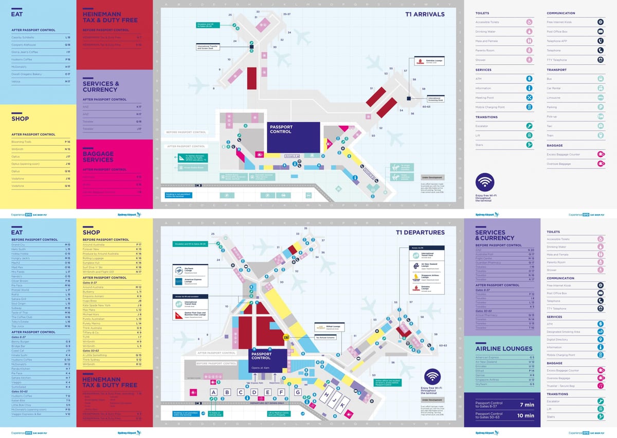 la carte de sydney terminal 1 de l'aéroport
