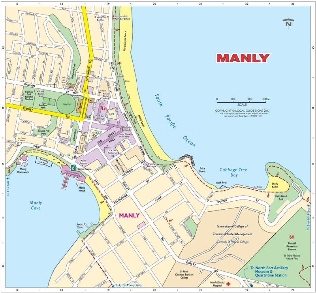 carte de la plage de manly