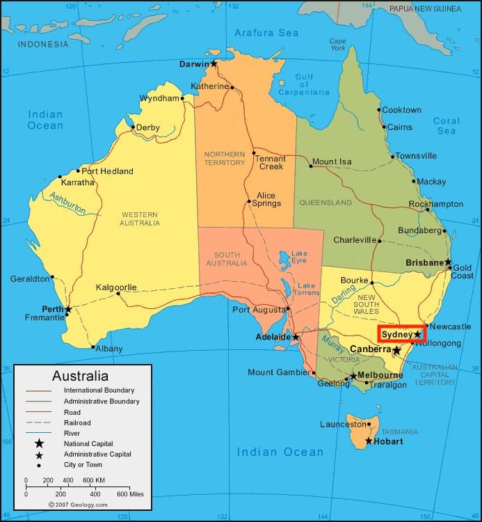 sydney carte de l'australie