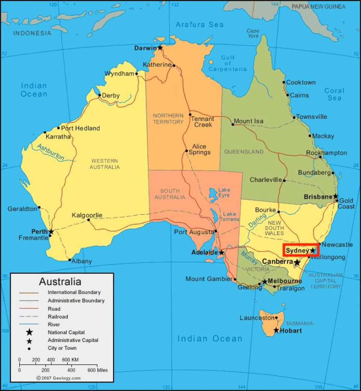 sydney carte de l'australie