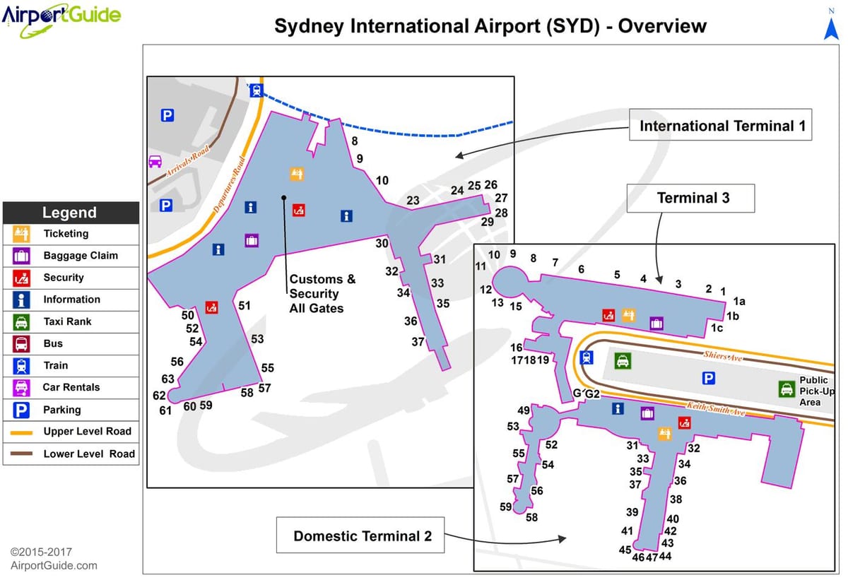 sydney aéroport domestique de ramassage carte