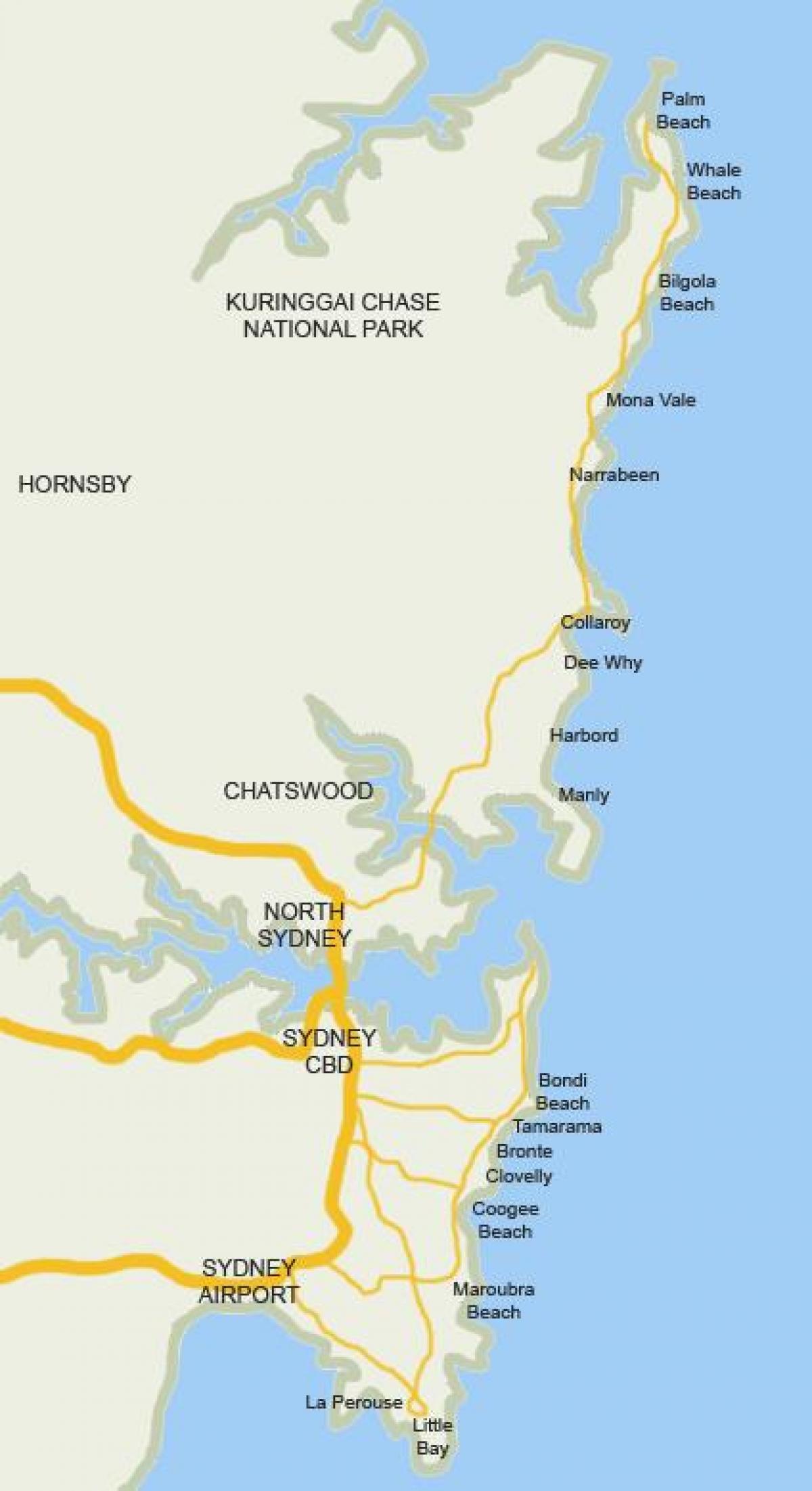 carte des plages de sydney