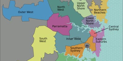Carte de l'ouest de sydney