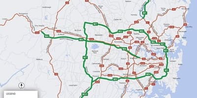 La carte de sydney, les routes à péage